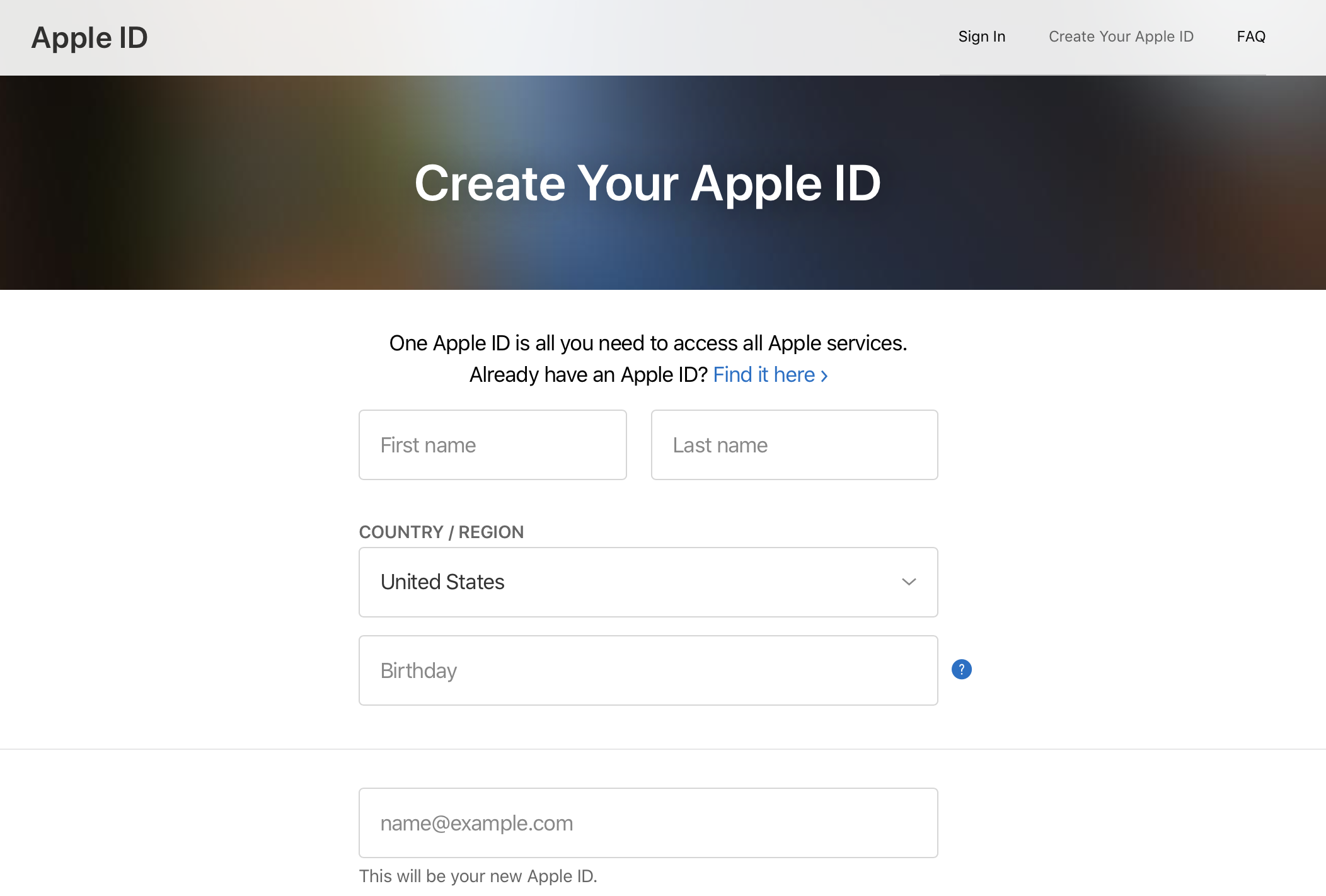 Create/Register Apple ID